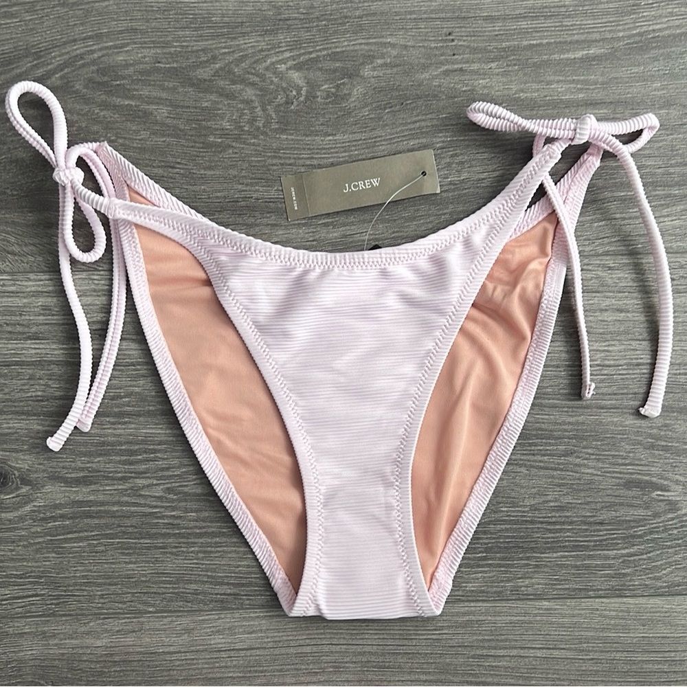 J.CREW Ribbed Curved Waist Cheeky String Bikini Bottom Small Light Pink Retro